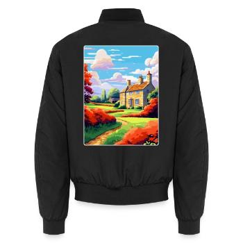 Cotswolds Angleterre Royaume-Uni Affiche de voyage vintage WPA Art - Bomber unisexe - noir - Dos - AI Model Male 185 light (185cm)
