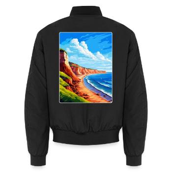 Torquay Cliffs England Uk Vintage Reiseposter - Unisex Bomberjacke - Schwarz - Hinten - AI Model Male 185 light (185cm)