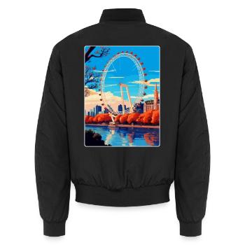 London Eye England Uk Vintage Reiseposter WPA - Unisex Bomberjacke - Schwarz - Hinten - AI Model Male 185 light (185cm)
