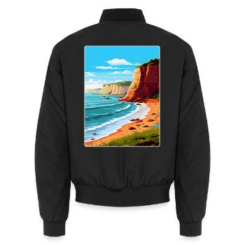 Torquay Cliffs England Uk Vintage Reiseposter - Unisex Bomberjacke - Schwarz - Hinten - AI Model Male 185 light (185cm)