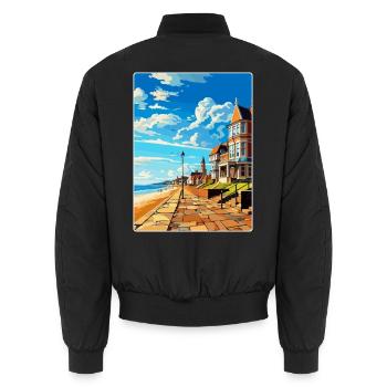 Herne Bay England Uk Vintage Reiseplakat WPA Kunst - Unisex Bomberjacke - Schwarz - Hinten - AI Model Male 185 light (185cm)