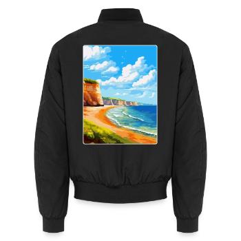 Torquay Cliffs England Uk Vintage Reiseposter - Unisex Bomberjacke - Schwarz - Hinten - AI Model Male 185 light (185cm)