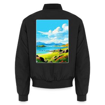 Isle Of Jura Schottland Vereinigtes Königreich Vintage Reiseposter WPA - Unisex Bomberjacke - Schwarz - Hinten - AI Model Male 185 light (185cm)