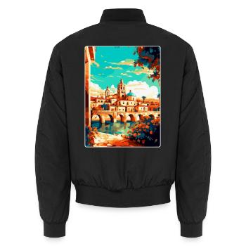 Cordoba Spain Vintage Travel Poster WPA Souvenir - Unisex Bomber Jacket - black - Back - AI Model Male 185 light (185cm)