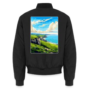 Great Orme Wales Uk Vintage Travel Poster Souvenir - Unisex Bomber Jacket - black - Back - AI Model Male 185 light (185cm)