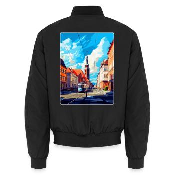 Ostrava Tschechische Republik Vintage Reiseposter WPA - Unisex Bomberjacke - Schwarz - Hinten - AI Model Male 185 light (185cm)