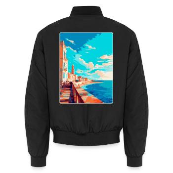 Cadix Espagne Affiche de voyage vintage WPA Art Souvenir - Bomber unisexe - noir - Dos - AI Model Male 185 light (185cm)