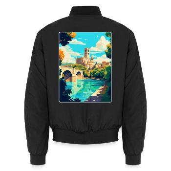 Avignon Frankreich Vintage Reiseplakat Souvenir WPA - Unisex Bomberjacke - Schwarz - Hinten - AI Model Male 185 light (185cm)