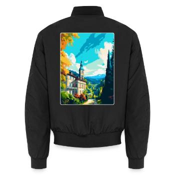 Baden Baden Deutschland Vintage Reiseplakat Souvenir - Unisex Bomberjacke - Schwarz - Hinten - AI Model Male 185 light (185cm)