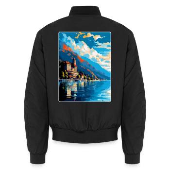 Montreux Schweiz Vintage Reiseplakat WPA Kunst - Unisex Bomberjacke - Schwarz - Hinten - AI Model Male 185 light (185cm)