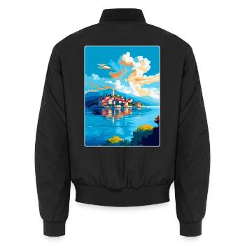 Ciovo Insel Kroatien Vintage Reise Poster WPA Kunst - Unisex Bomberjacke - Schwarz - Hinten - AI Model Male 185 light (185cm)