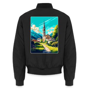 Hallein Autriche Affiche de voyage vintage souvenir WPA - Bomber unisexe - noir - Dos - AI Model Male 185 light (185cm)