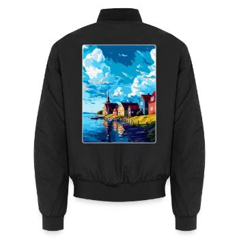 Trelleborg Sweden Vintage Travel Poster Souvenir - Unisex Bomber Jacket - black - Back - AI Model Male 185 light (185cm)