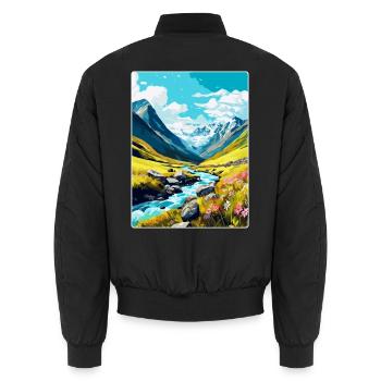 Hohe Tauern Österreich Vintage Reiseplakat Souvenir - Unisex Bomberjacke - Schwarz - Hinten - AI Model Male 185 light (185cm)