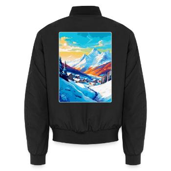 Les Arcs France Vintage Travel Poster Souvenir WPA - Unisex Bomber Jacket - black - Back - AI Model Male 185 light (185cm)