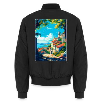 Viana Italie Affiche de voyage vintage WPA Art Souvenir - Bomber unisexe - noir - Dos - AI Model Male 185 light (185cm)