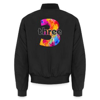 DREI 3 JAHRE JUNGE 3. GEBURTSTAG - Unisex Bomberjacke - Schwarz - Hinten - AI Model Male 185 light (185cm)