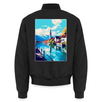 Thun Schweiz Vintage Reiseplakat Souvenir - Unisex Bomberjacke - Schwarz - Hinten - AI Model Male 185 light (185cm)