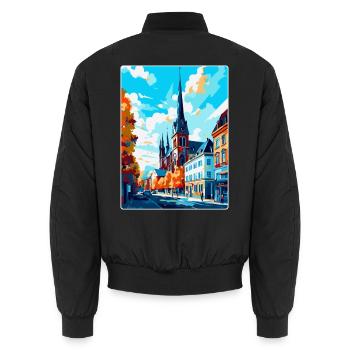 Darmstadt Germany Vintage Travel Poster Souvenir - Unisex Bomber Jacket - black - Back - AI Model Male 185 light (185cm)