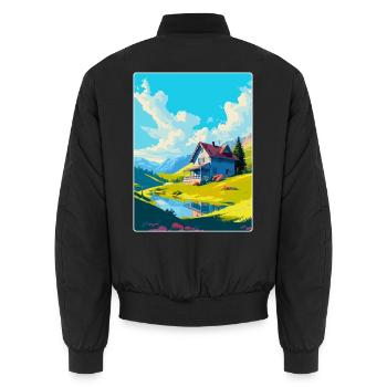 Appenzell Schweiz Vintage Reiseplakat WPA - Unisex Bomberjacke - Schwarz - Hinten - AI Model Male 185 light (185cm)