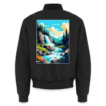 Krimmler Wasserfälle Österreich Vintage Reiseplakat - Unisex Bomberjacke - Schwarz - Hinten - AI Model Male 185 light (185cm)