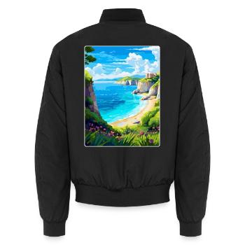 Zakynthos Greece Vintage Travel Poster Souvenir - Unisex Bomber Jacket - black - Back - AI Model Male 185 light (185cm)