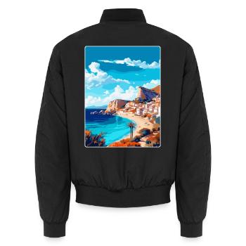 Costa Blanca Spain Vintage Travel Poster Souvenir - Unisex Bomber Jacket - black - Back - AI Model Male 185 light (185cm)