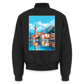 Kotor Montenegro Vintage Reiseplakat Souvenir - Unisex Bomberjacke - Schwarz - Hinten - AI Model Male 185 light (185cm)