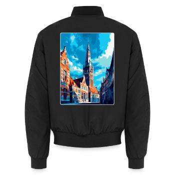 Middelburg Niederlande Vintage Reiseplakat WPA - Unisex Bomberjacke - Schwarz - Hinten - AI Model Male 185 light (185cm)