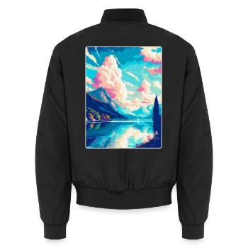 Burgenstock Schweiz Vintage Reiseposter WPA - Unisex Bomberjacke - Schwarz - Hinten - AI Model Male 185 light (185cm)