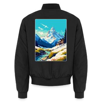 Chamonix Frankreich Vintage Reiseposter Souvenir WPA - Unisex Bomberjacke - Schwarz - Hinten - AI Model Male 185 light (185cm)