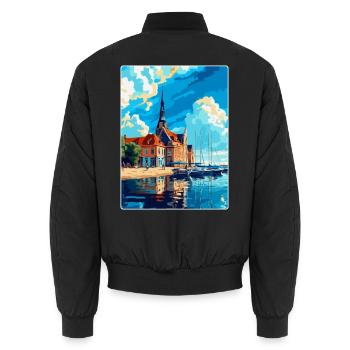 Rostock Allemagne Affiche de voyage vintage Souvenir WPA - Bomber unisexe - noir - Dos - AI Model Male 185 light (185cm)
