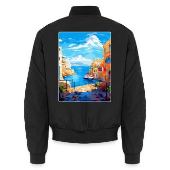 Heraklion Griechenland Vintage Reiseplakat Souvenir - Unisex Bomberjacke - Schwarz - Hinten - AI Model Male 185 light (185cm)