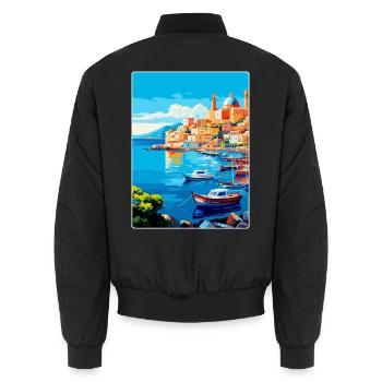 Naples Italy Vintage Travel Poster WPA Souvenir - Unisex Bomber Jacket - black - Back - AI Model Male 185 light (185cm)