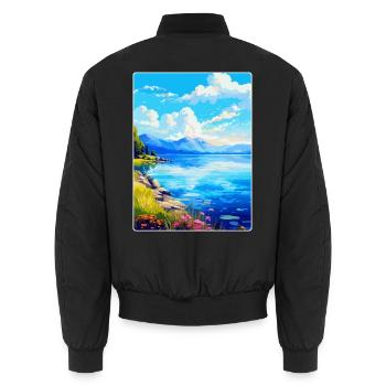 Lake Bourget Frankreich Vintage Reiseplakat Souvenir - Unisex Bomberjacke - Schwarz - Hinten - AI Model Male 185 light (185cm)