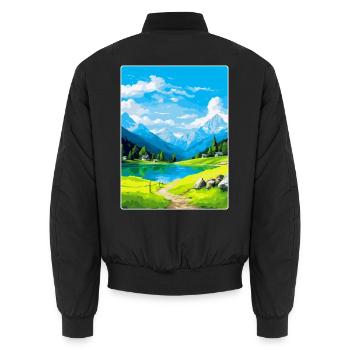 Bohinjska Bistrica Slowenien Vintage Reiseposter - Unisex Bomberjacke - Schwarz - Hinten - AI Model Male 185 light (185cm)
