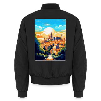 Toledo Spanien Vintage Reiseposter WPA Souvenir - Unisex Bomberjacke - Schwarz - Hinten - AI Model Male 185 light (185cm)