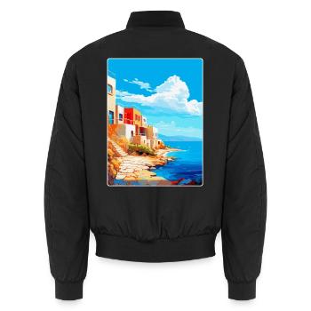 Elafonisos Griechenland Vintage Reiseplakat Souvenir - Unisex Bomberjacke - Schwarz - Hinten - AI Model Male 185 light (185cm)