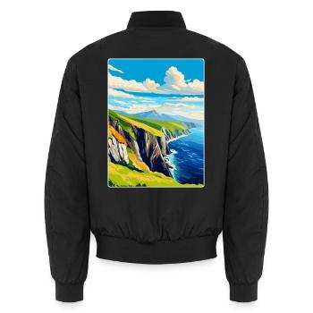 Slieve League Ireland Uk Vintage Travel Poster WPA - Unisex Bomber Jacket - black - Back - AI Model Male 185 light (185cm)