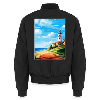 Faro Portugal Vintage Reiseposter WPA Souvenir - Unisex Bomberjacke - Schwarz - Hinten - AI Model Male 185 light (185cm)