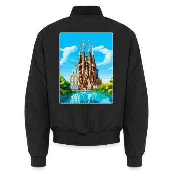 Barcelona Spanien Vintage Reiseplakat Souvenir WPA - Unisex Bomberjacke - Schwarz - Hinten - AI Model Male 185 light (185cm)