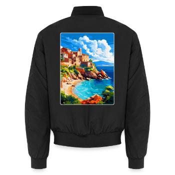 Korsika Frankreich Vintage Reiseplakat Souvenir WPA - Unisex Bomberjacke - Schwarz - Hinten - AI Model Male 185 light (185cm)