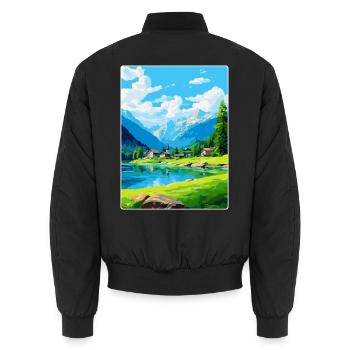 Bohinjska Bistrica Slowenien Vintage Reiseposter - Unisex Bomberjacke - Schwarz - Hinten - AI Model Male 185 light (185cm)