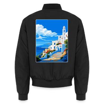 Tinos Griechenland Vintage Reiseposter WPA Souvenir - Unisex Bomberjacke - Schwarz - Hinten - AI Model Male 185 light (185cm)