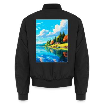 Lake Paladru Frankreich Vintage Reiseplakat Souvenir - Unisex Bomberjacke - Schwarz - Hinten - AI Model Male 185 light (185cm)