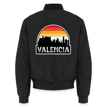 Valencia Spanien Flagge Skyline Reisesouvenir - Unisex Bomberjacke - Schwarz - Hinten - AI Model Male 185 light (185cm)