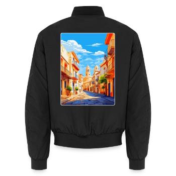 Alicante Spanien Vintage Reiseplakat Souvenir WPA - Unisex Bomberjacke - Schwarz - Hinten - AI Model Male 185 light (185cm)