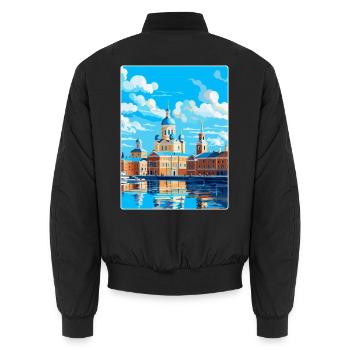 Helsinki Finnland Vintage Reiseplakat Souvenir - Unisex Bomberjacke - Schwarz - Hinten - AI Model Male 185 light (185cm)