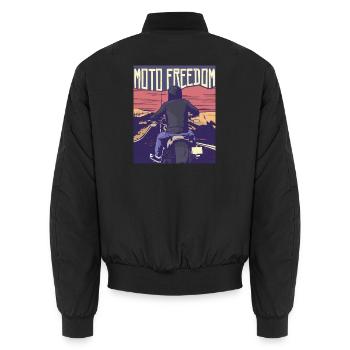 Motorbike, motorcyclist, moto freedom - Unisex Bomber Jacket - black - Back - AI Model Male 185 light (185cm)