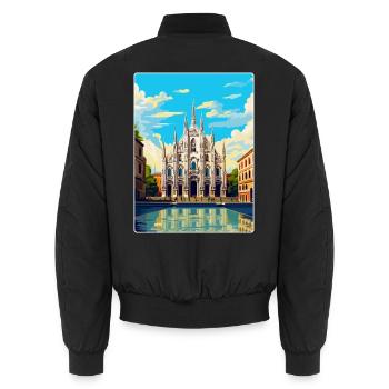 Mailand Italien Vintage Reiseplakat WPA Kunst Souvenir - Unisex Bomberjacke - Schwarz - Hinten - AI Model Male 185 light (185cm)